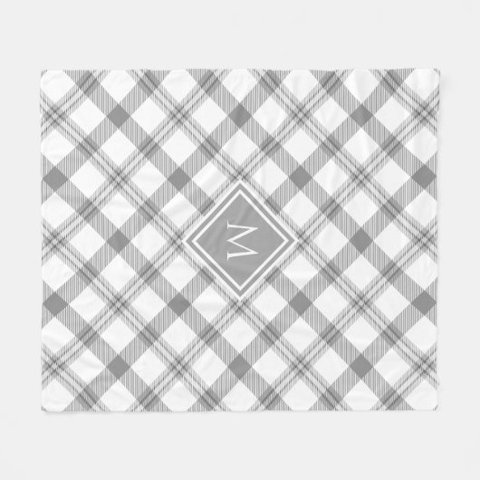 Grijze en witte pannen Tartan Pset en Monogram Fleece Deken (Voorkant (Horizontaal))
