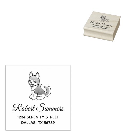 Grijze en witte pap-dog adres rubberstempel (Gestempeld)