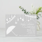 Grijze en witte paraplu, stijlvol, modern baby sho kaart (Staand voorkant)