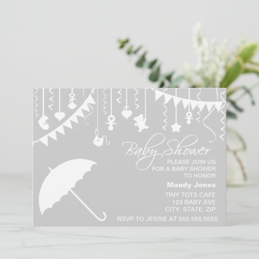 Grijze en witte paraplu, stijlvol, modern baby sho kaart (Staand voorkant)
