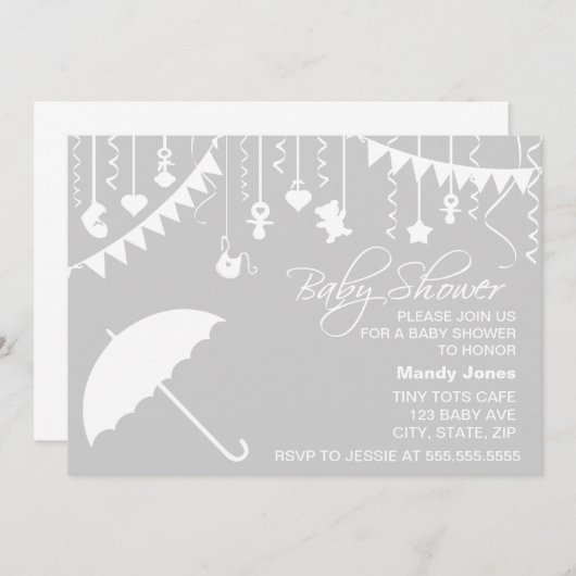 Grijze en witte paraplu, stijlvol, modern baby sho kaart (Voorkant / Achterkant)
