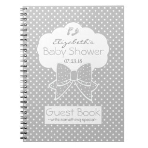 Grijze en witte poka Dots Baby shower Guest Book- Notitieboek