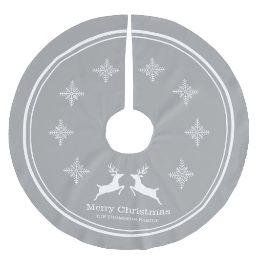Grijze en witte rendieren met sneeuwvlokken kerst kerstboom rok (Voorkant)