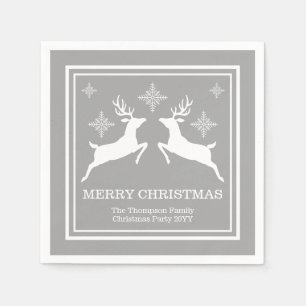 Grijze en witte rendieren met sneeuwvlokken kerst servet