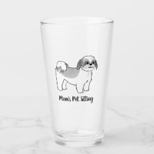 Grijze en witte Shih Tzu Cartoon Dog Gepersonalise Glas