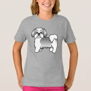 Grijze en witte Shih Tzu Cute Cartoon Hond T-shirt