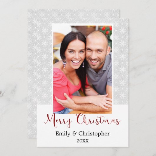 Grijze en Witte Sneeuwvlok Kerstkaart (Voorkant / Achterkant)