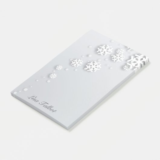 Grijze en witte sneeuwvlokken post-it® notes (Schuin)