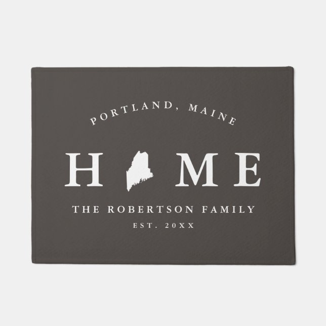 Grijze en witte staat Maine Map Mat, Doormat Deurmat (Voorkant)