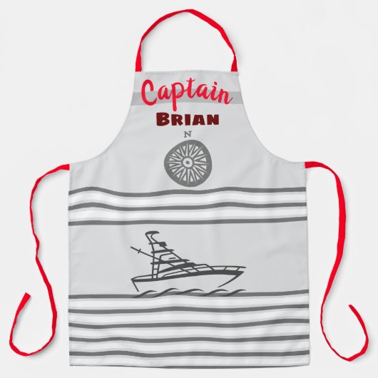 Grijze en witte streep nautisch ontworpen schort (Voorkant)