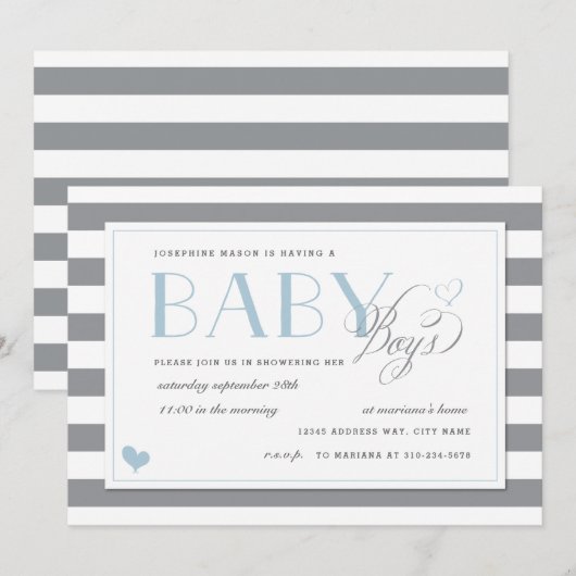 Grijze en witte streep Twins Baby Boy Shower Blue Kaart (Voorkant / Achterkant)
