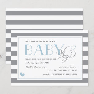 Grijze en witte streep Twins Baby Boy Shower Blue Kaart
