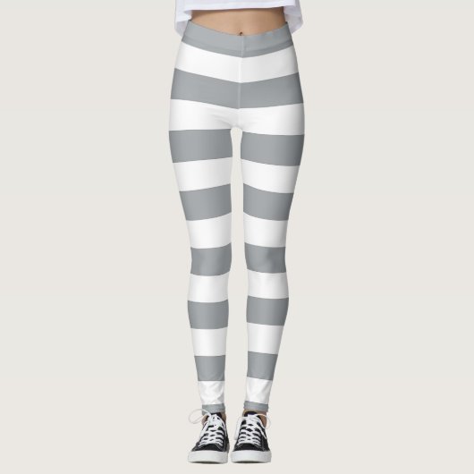 Grijze en witte strepen leggings (Voorkant)