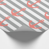 Grijze en witte strepen met kerneanchor cadeaupapier (Hoek)