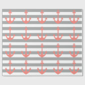 Grijze en witte strepen met kerneanchor cadeaupapier (Vlak)