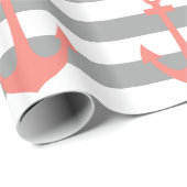 Grijze en witte strepen met kerneanchor cadeaupapier (Rol Hoek)