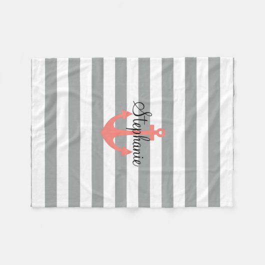 Grijze en witte strepen met kerneanchor fleece deken (Voorkant (Horizontaal))