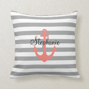 Grijze en witte strepen met kerneanchor kussen