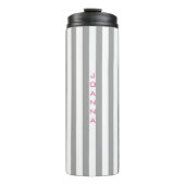Grijze en witte strepen met monogram thermosbeker (Voorkant)