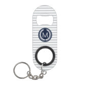 Grijze en witte strepen met Navy Monogram Sleutelhanger Flessenopener (Voorkant)