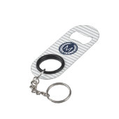Grijze en witte strepen met Navy Monogram Sleutelhanger Flessenopener (Achterkant Gekanteld)