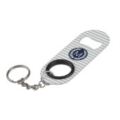 Grijze en witte strepen met Navy Monogram Sleutelhanger Flessenopener (Voorkant Gekanteld)