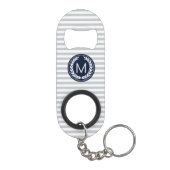 Grijze en witte strepen met Navy Monogram Sleutelhanger Flessenopener (Achterkant)