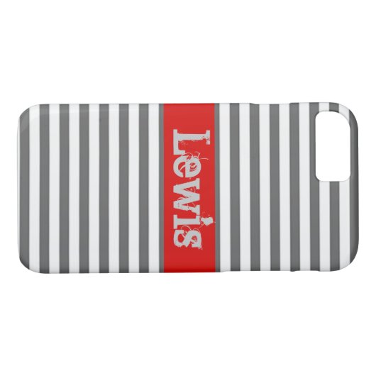 Grijze en witte strepen met rood Case-Mate iPhone case (Achterkant (Horizontaal))