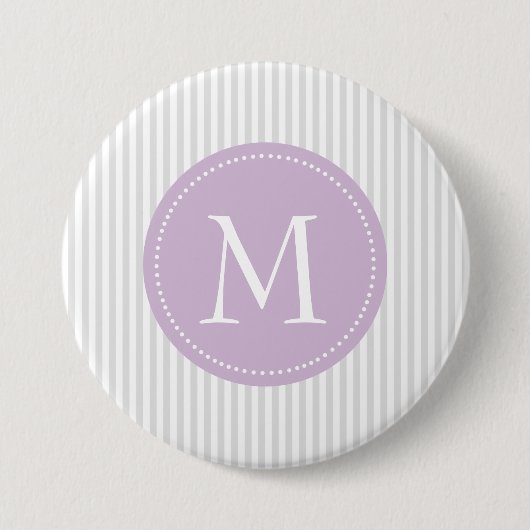 Grijze en witte strepen Paars monogram Ronde Button 7,6 Cm (Voorkant)