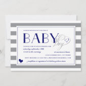 Grijze en Witte Stripe Baby Boy Navy Blue Baby sho Kaart (Voorkant)