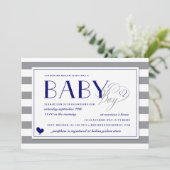 Grijze en Witte Stripe Baby Boy Navy Blue Baby sho Kaart (Staand voorkant)