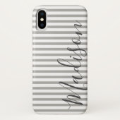 Grijze en Witte Stripes Persoonlijke benaming Case-Mate iPhone Case (Achterkant)