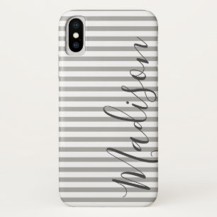 Grijze en Witte Stripes Persoonlijke benaming Case-Mate iPhone Case