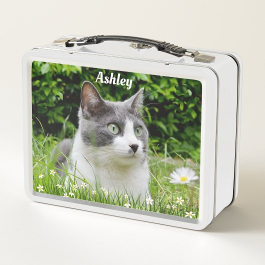 Grijze en witte Tuxedo Cat Aangepaste foto (Achterkant)