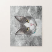 Grijze en witte tuxedo kat legpuzzel (Verticaal)
