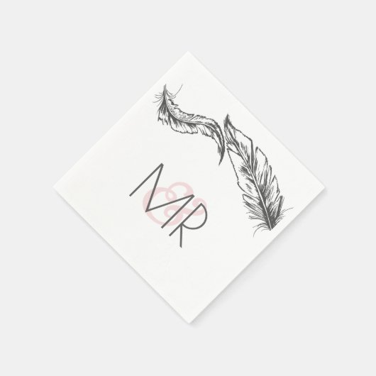 Grijze en witte veren Elegante bruiloft Servetten (Hoek)