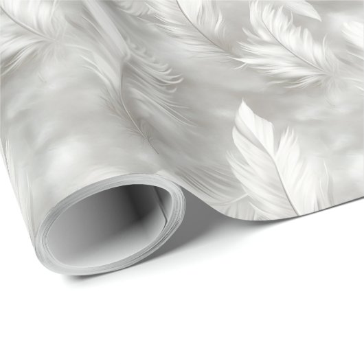 Grijze en Witte Veren Patroon Bruid Cadeaupapier (Rol Hoek)