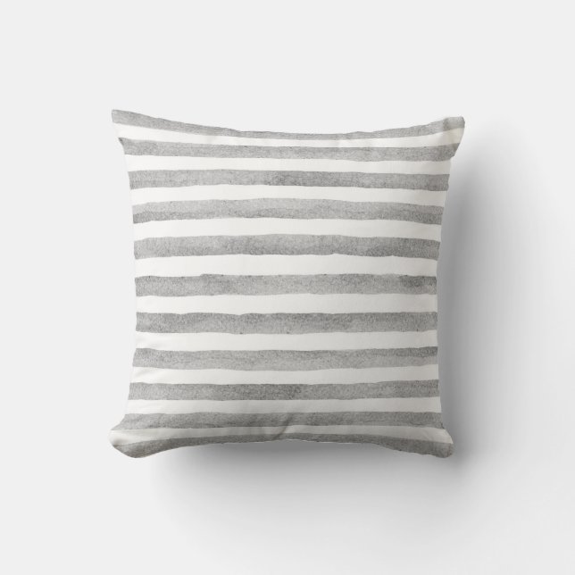 Grijze en witte Waterverf Stripe Nautical Pillow Kussen (Voorkant)