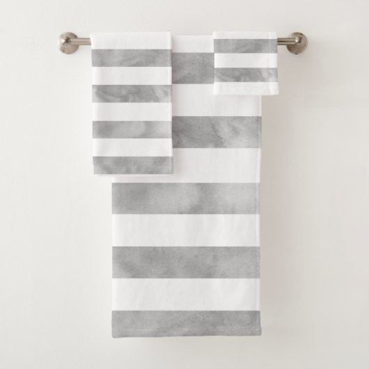 Grijze en witte Waterverf Stripes Bad Handdoek (Insitu)