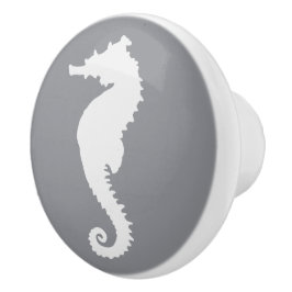Grijze en Witte Zeepaard Kust Zeilboot Strand Keramische Knop