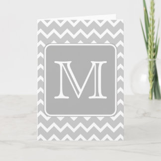Grijze en Witte Zigzag met het Monogram van de Notitiekaartje