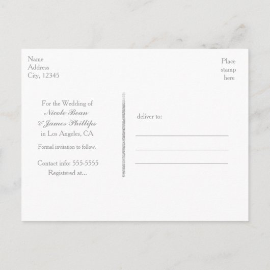 Grijze en Zilverige Confetti Stippen sparen de Dat Aankondigingskaart (Achterkant)