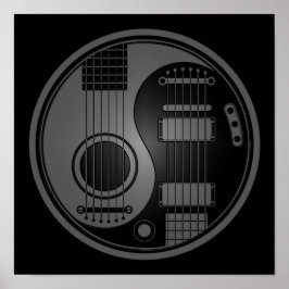 Grijze en zwarte akoestische gitaren Yin Yang Poster