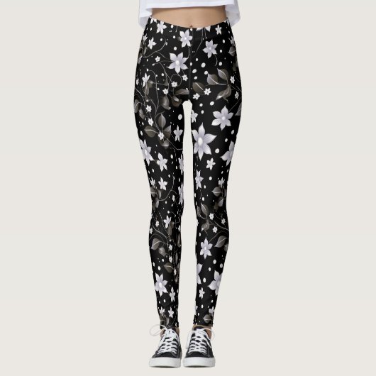 Grijze en zwarte bloem patroon leggings (Voorkant)