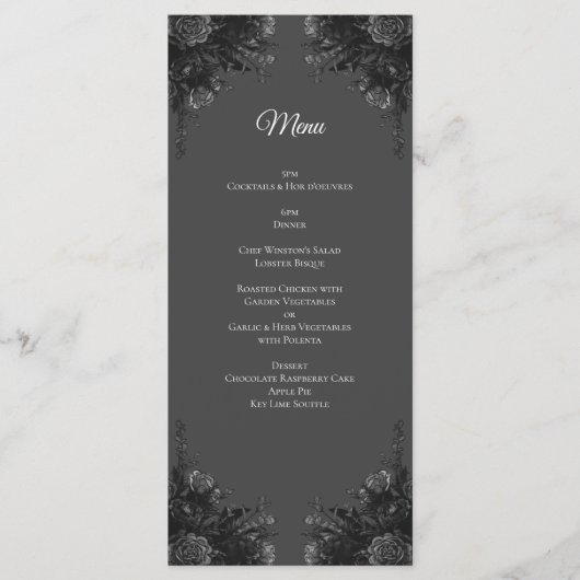 Grijze en zwarte bloemenbruiloft menu (Voorkant)