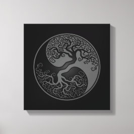 Grijze en zwarte boom van Life Yin Yang Canvas Afdruk