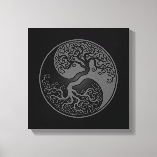 Grijze en zwarte boom van Life Yin Yang Canvas Afdruk (Voorkant)