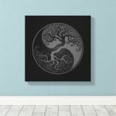 Grijze en zwarte boom van Life Yin Yang Canvas Afdruk (Insitu (Houten vloer))