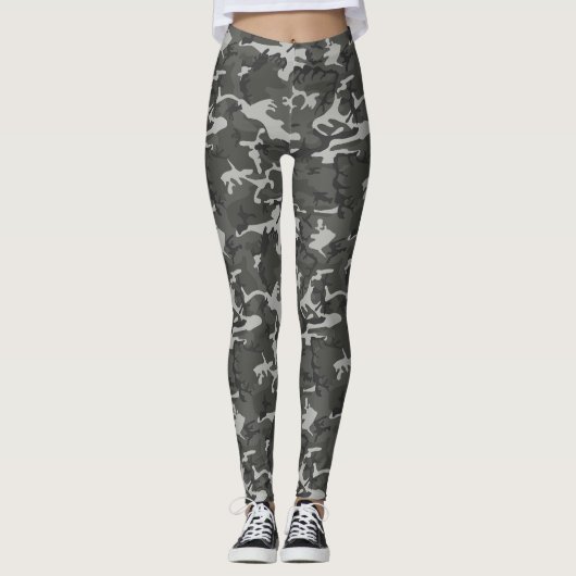 Grijze en zwarte Camo Tights Leggings (Voorkant)
