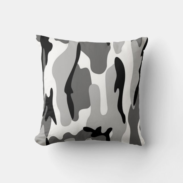Grijze en zwarte Camouflage Omkeerbare Pillow Kussen (Voorkant)